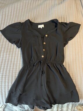 Black Button-Front Romper